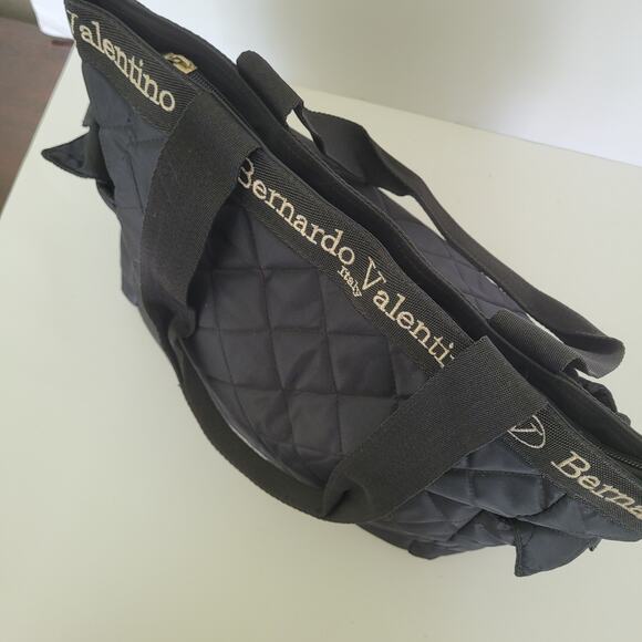 Bernardo Valentino Quilted Tote Shoulder Bag Black Nylon Lightweight Zip Large - Picture 5 of 10